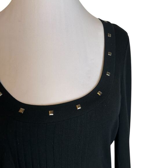 Calvin Klein Knit Top Womens Size S Black Stretch Scoop Neck Studs Whimsigoth - Picture 6 of 9